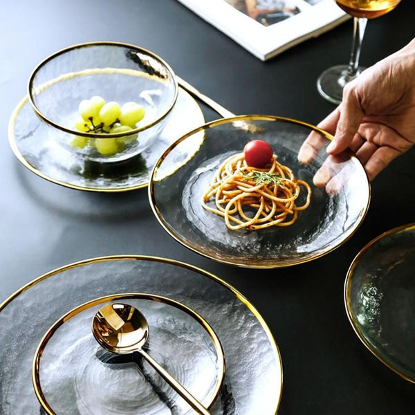 Gold Rim Glass Dinner Plates